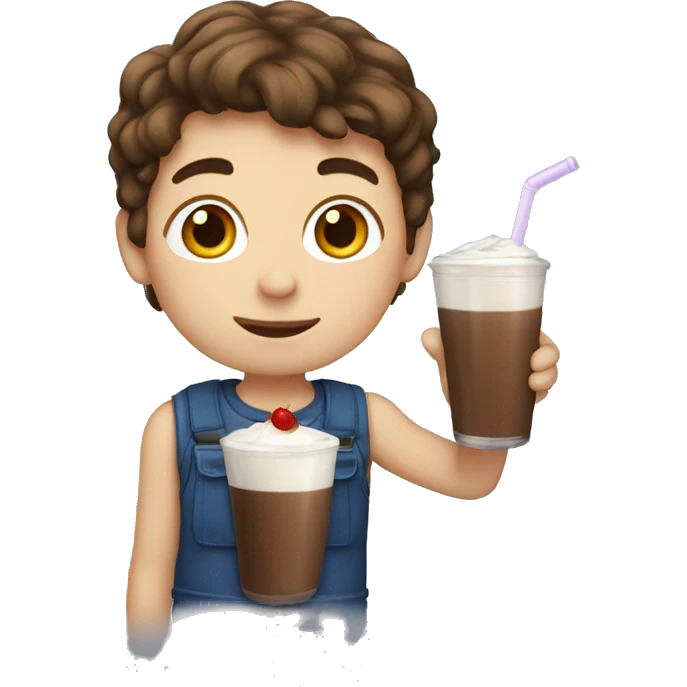 boy with brown hair drinking a shake emoji