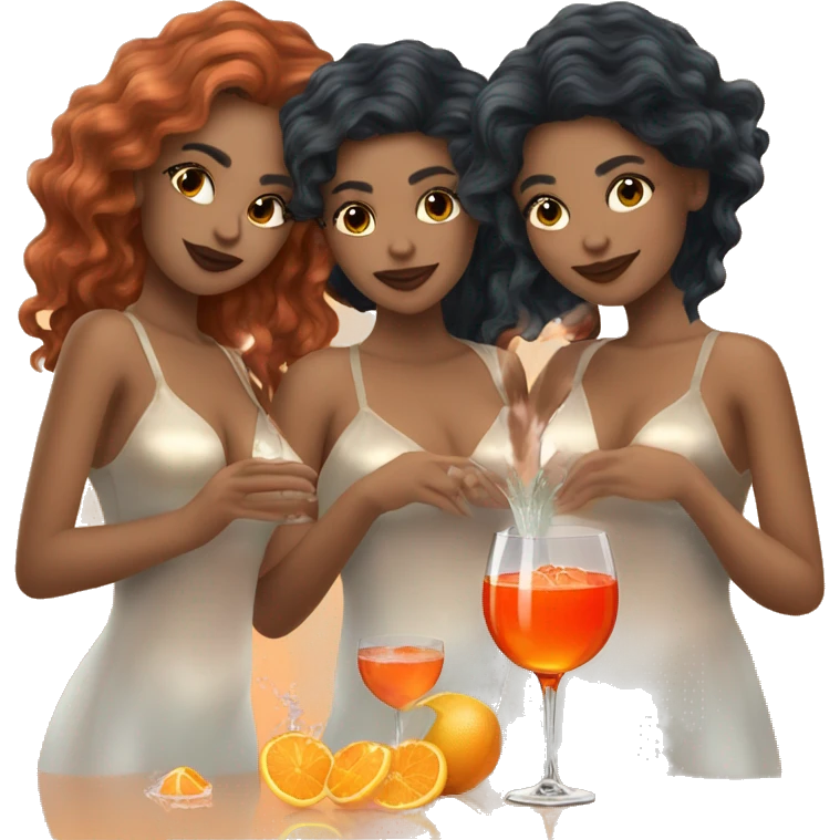 Three beautiful mermaids light skin drinking aperol emoji