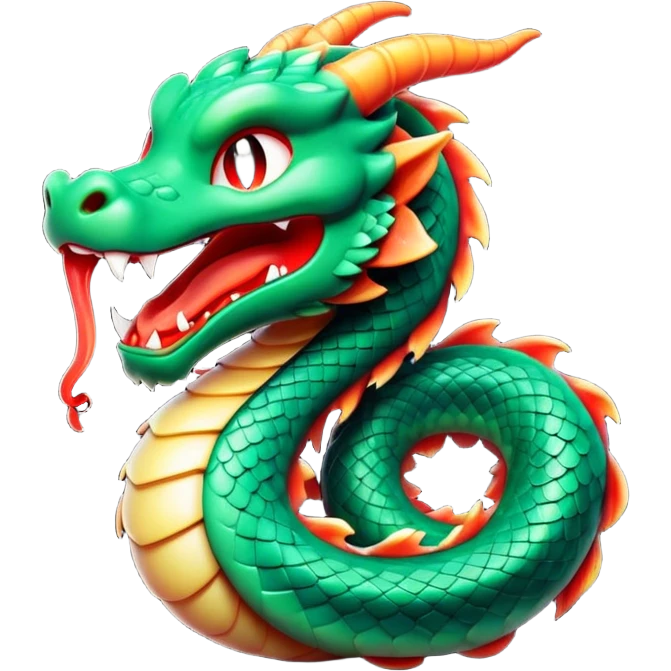 Cinematic Cute Yawning Chinese Serpent Dragon Portrait Emoji, Head gently inclined with a dramatic, wide-open yawn, revealing an elegantly elongated body with softly glowing jade and vermilion scales, enriched by subtle, ethereal cloud and ripple motifs; rendered with authentic detail and delicate natural light, high shine, relaxed yet wise, styled with a dash of ancient mystique, soft glowing outline, capturing the essence of a drowsy but venerable celestial dragon ready to drift into a serene, timeless slumber! emoji