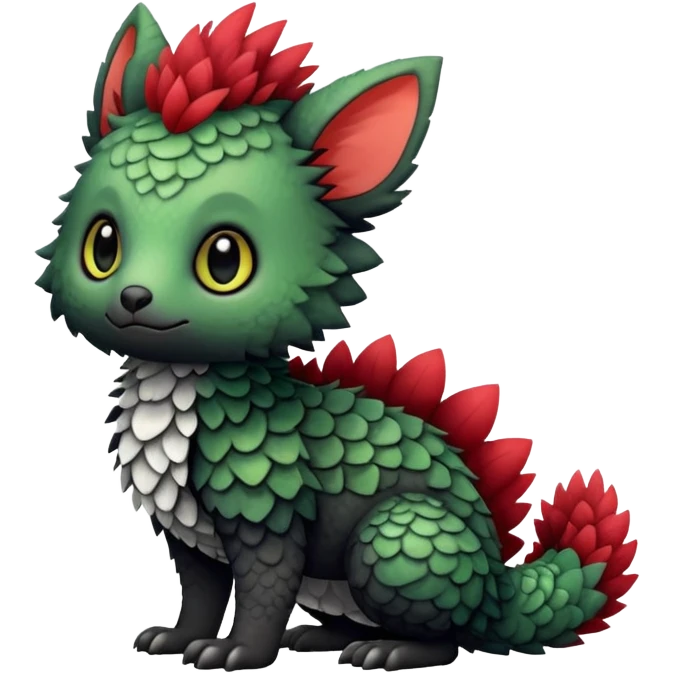 Kawaii Cute Edgy Black Green Red fluffy scaly Trico-animal-creature full body emoji