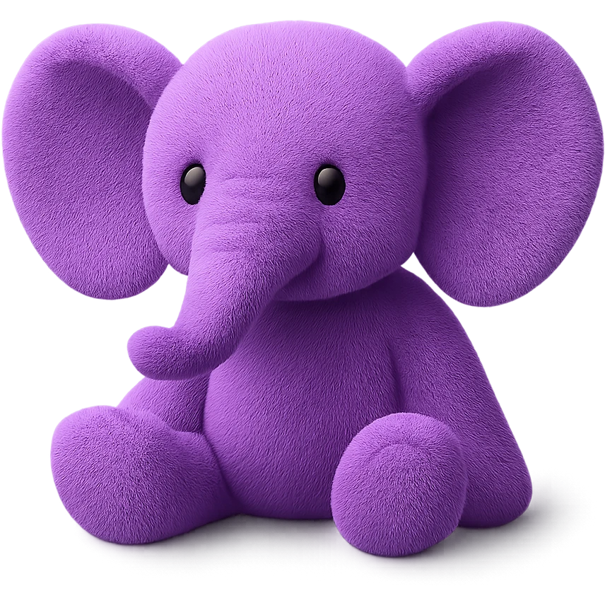 A plush elephant with large floppy ears, a raised trunk, and gentle eyes. The elephant has a soft, cuddly appearance with visible fabric texture. emoji