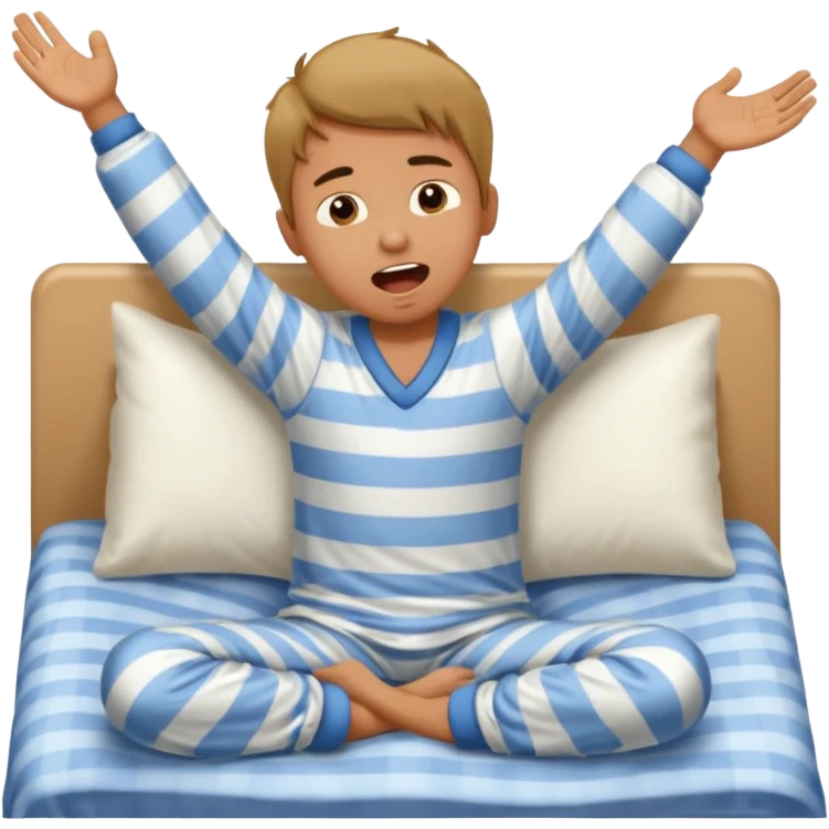 emoji- of a cute stretching boy waking up in bed emoji