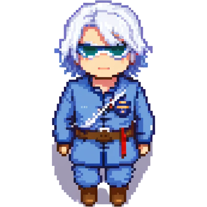 Satoru Gojo chibi white hair blindfold blue uniform pixel art style emoji