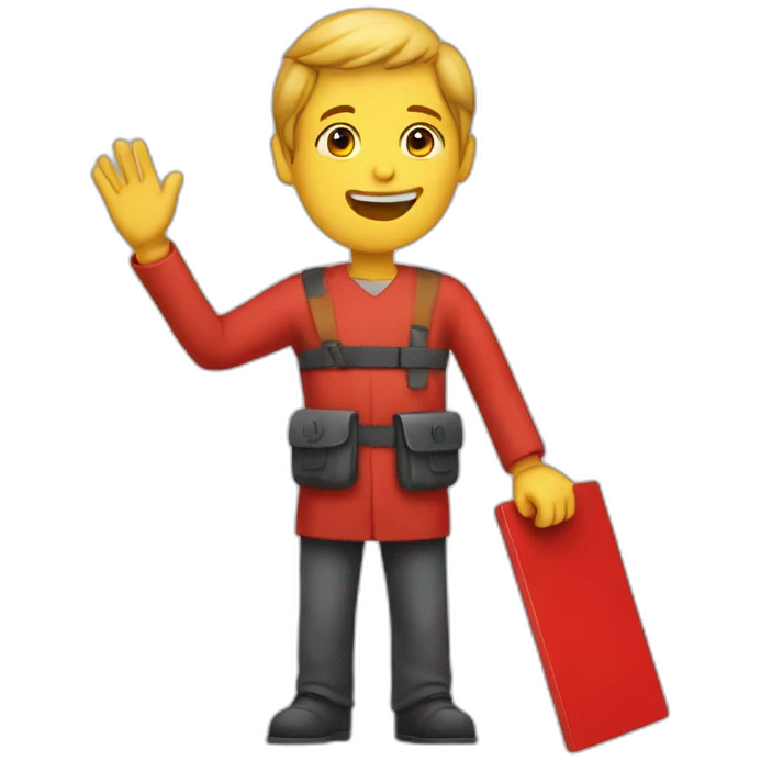 A person having a red board in is hand emoji