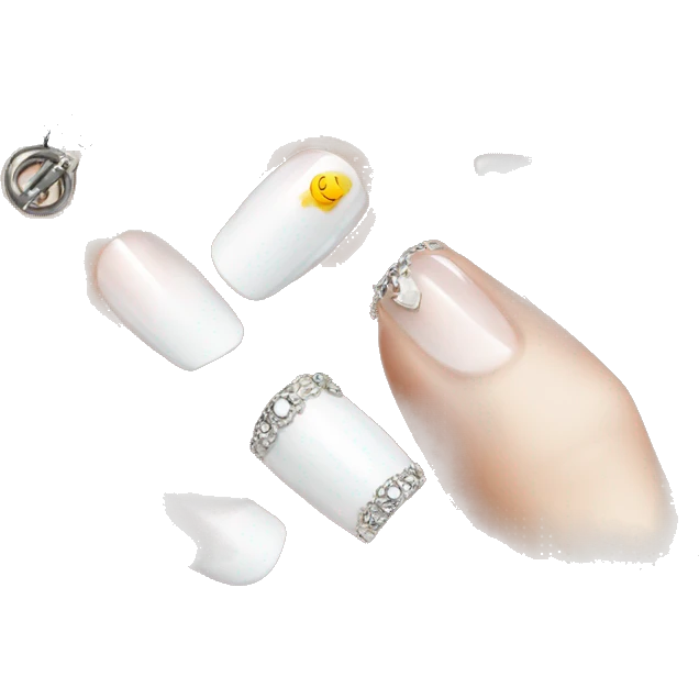 white french tips with charms emoji