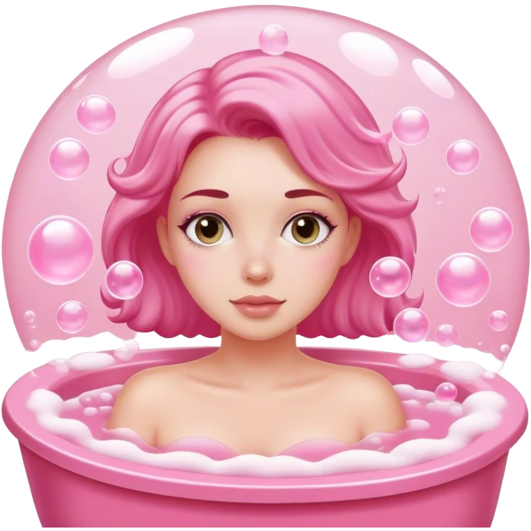Woman in pink bath with pink bubbles emoji