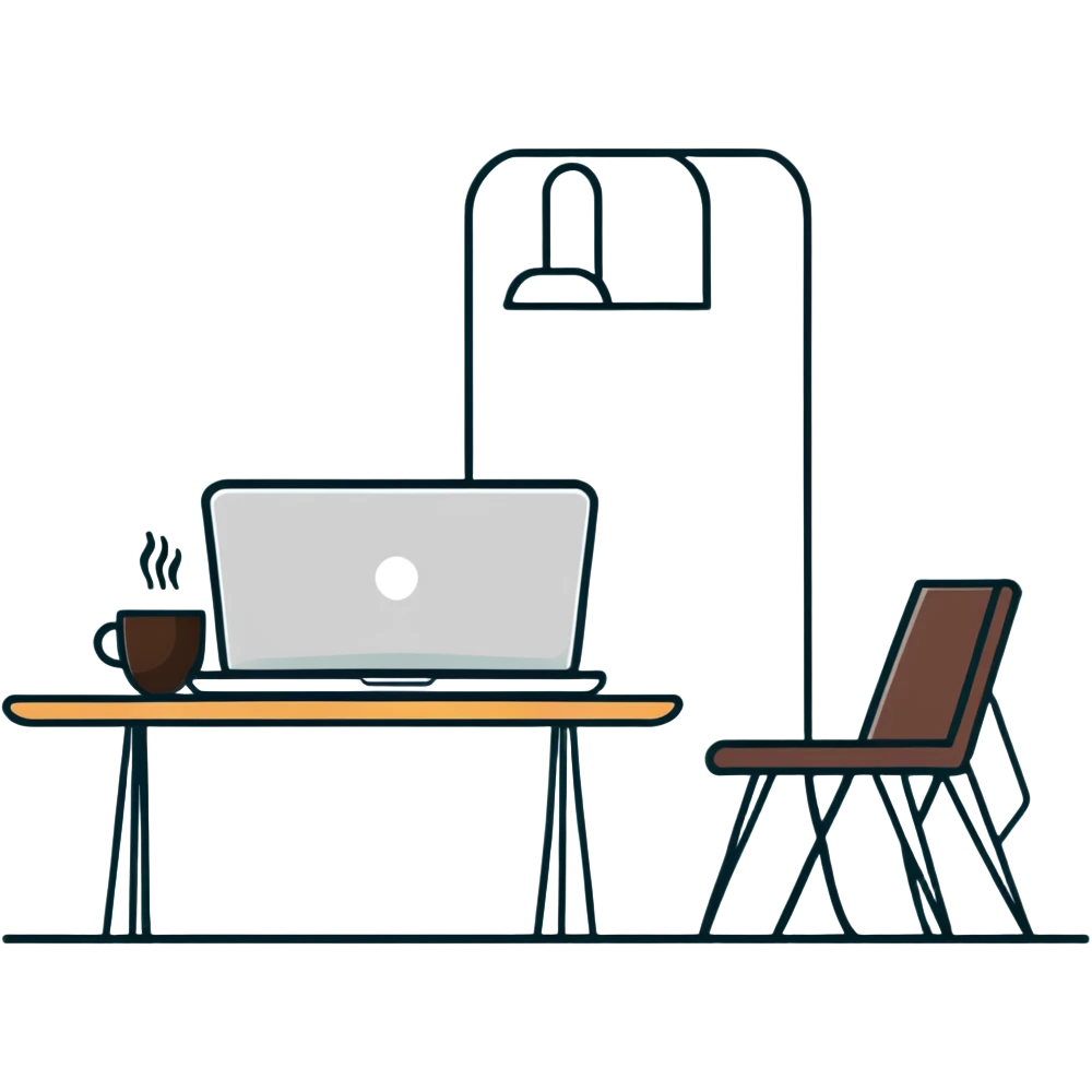 cafe table with coffee and laptop emoji
