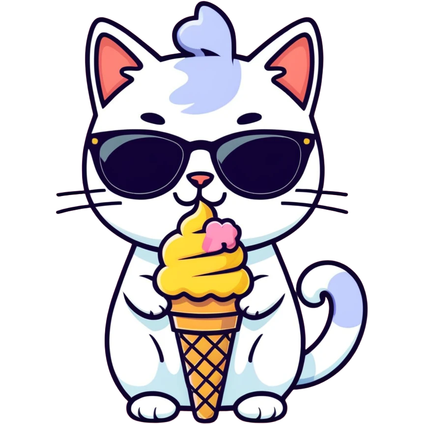 Cat with sunglasses and lick ice cream  emoji