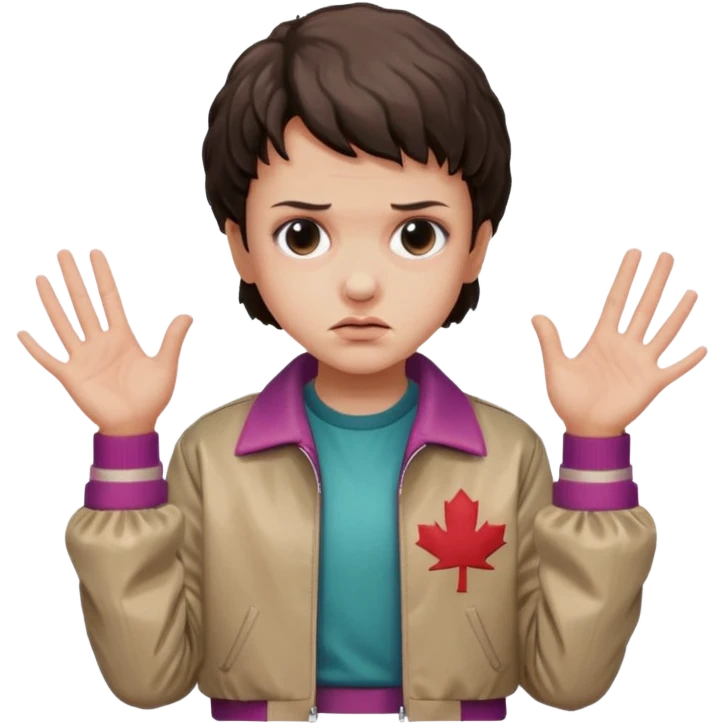 Eleven from Stranger Things, nosebleed, psychic pose, 80s jacket emoji