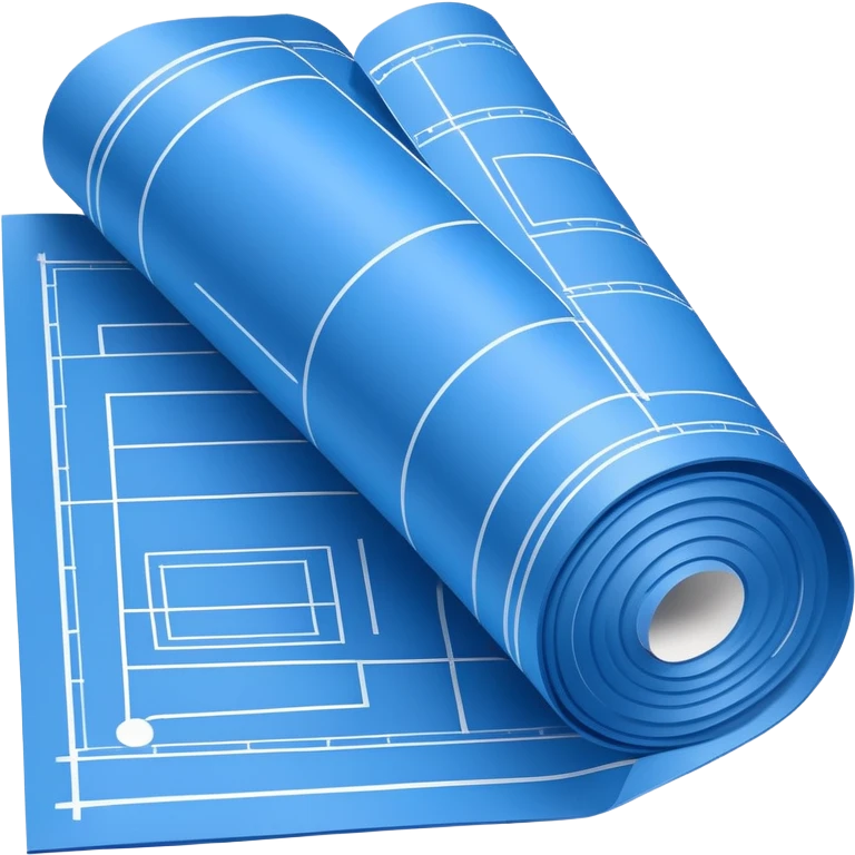blue blueprint plan with white lines, side view, with one corner rolled up emoji