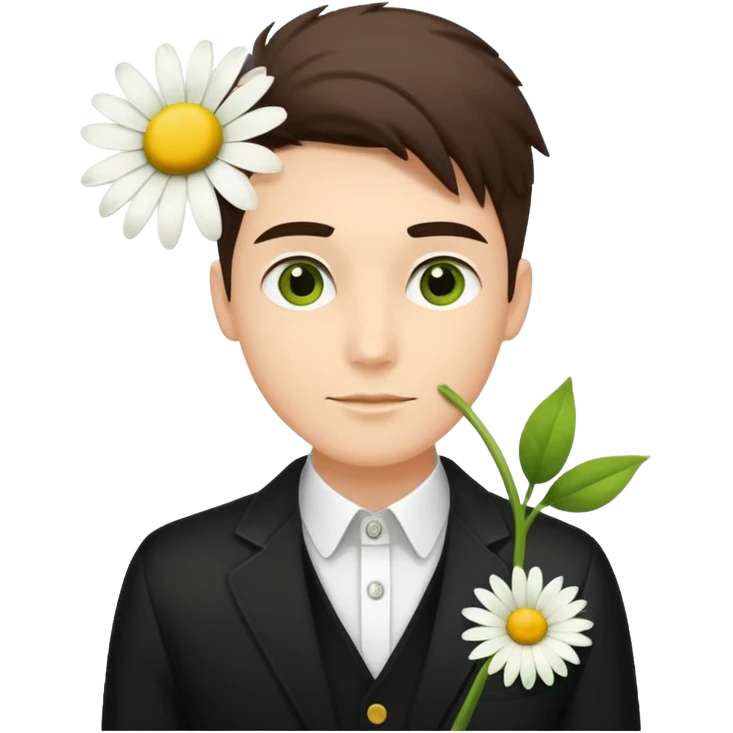Stylish guy with single daisy in pocket emoji