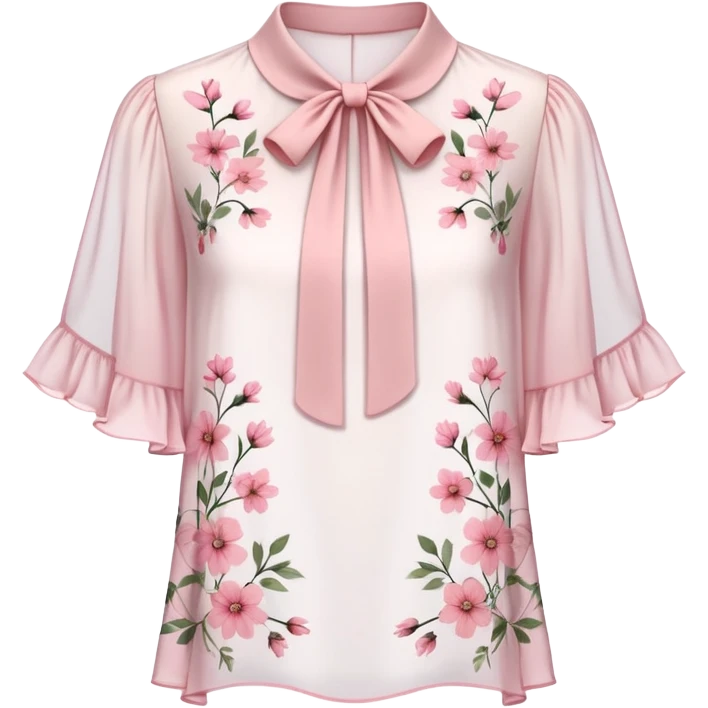 White very short sleeved pink floral chiffon blouse emoji