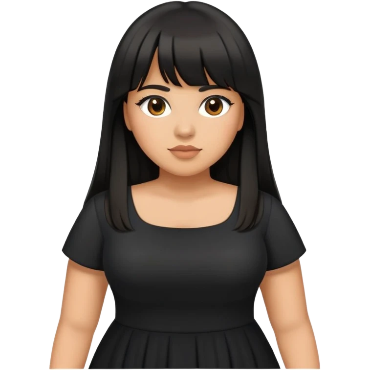 Latina medium skin tone with bangs black long hair plus size black dress emoji