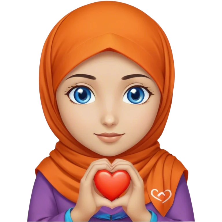 Turkish beautiful finish Konya girl blue eyes with orange lila hijab and hold heart in her hand  emoji