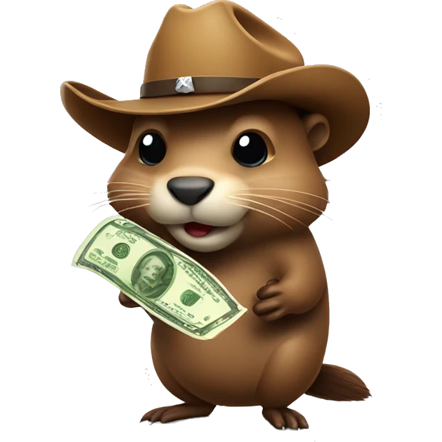 Beaver wearing a cowboy hat with cash in hand emoji