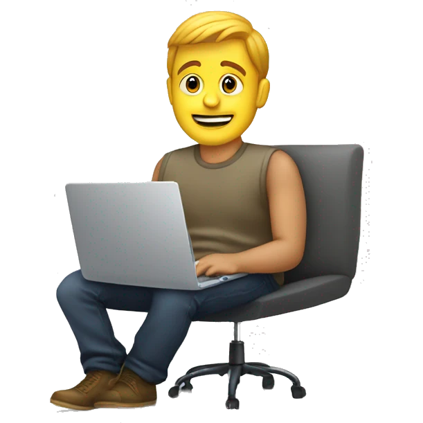 a guy behind a laptop and a footrest underneath emoji