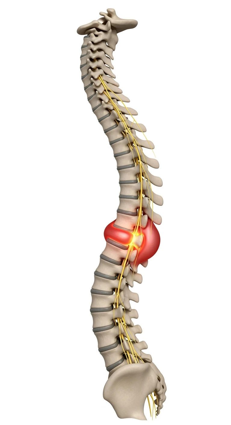 spina dorsale anatomica umana infiammata con ernia, ISOLATO SU SFONDO BIANCO emoji