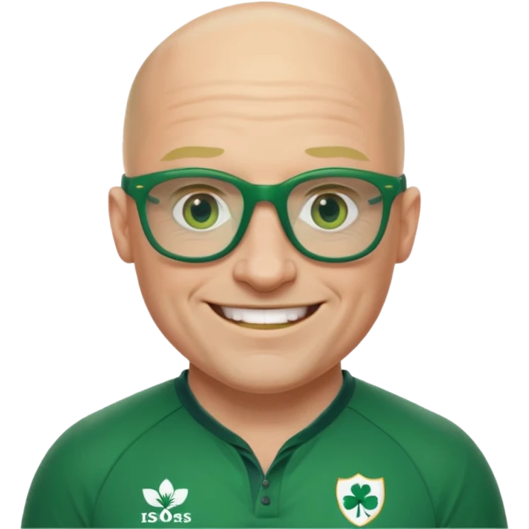 irish rugby player with no hair and green glasses emoji