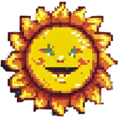 pixel art sticker illustration of a smiling sun emoji