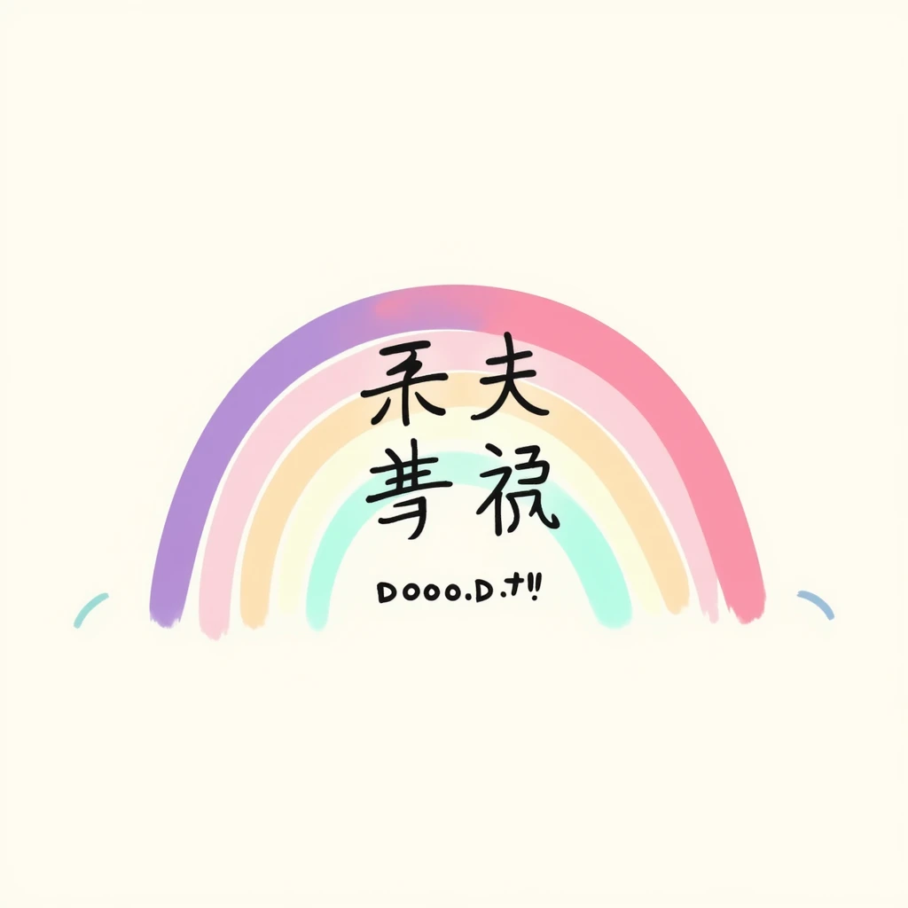 handwritten 越努力 越幸运 in pastel rainbow gradient with soft pink, purple, yellow, blue, and green, medium-bold, centered, transparent background, gentle and inspiring emoji