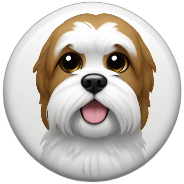 GENERATE A SHITZU ON A BADGE - THE SHITZUE IS WHITE WITH SOME BROWN AROUND THE EYES emoji