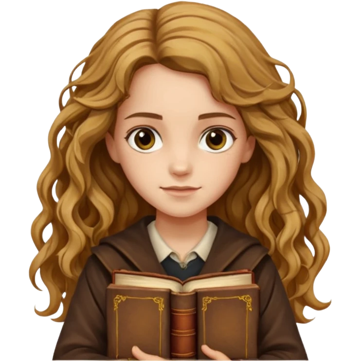 Hermione Granger with long wavy holding A stack of old books emoji