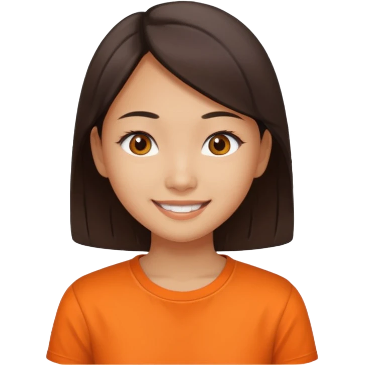 Asian narrow eyed girl with orange shirt emoji