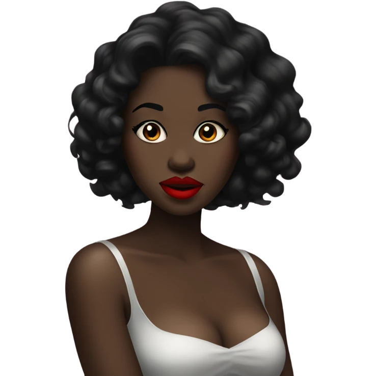 stunning black beauty, fat woman long black hair^red lips emoji