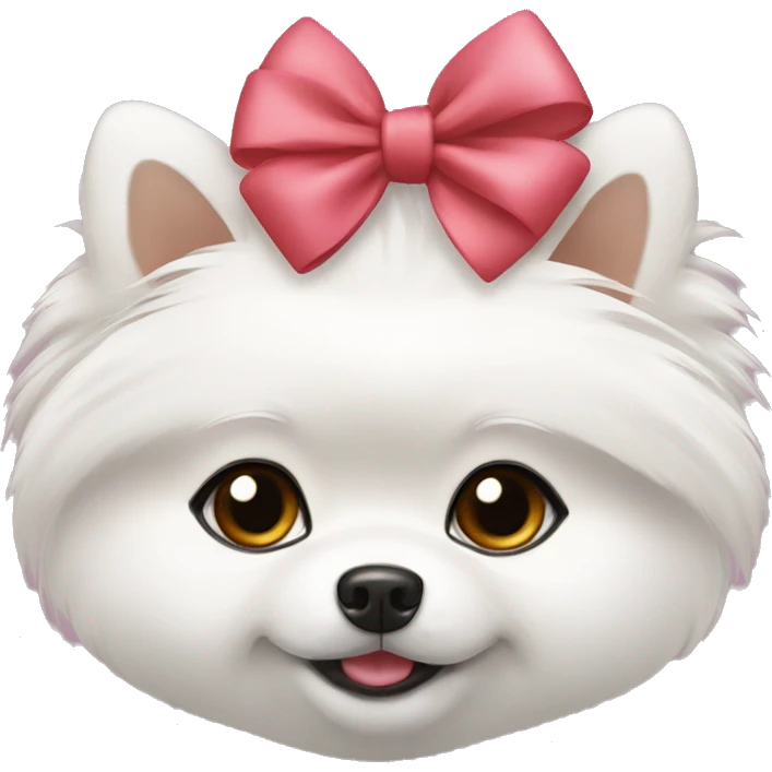 A small white pomeranian with a bow on her head emoji