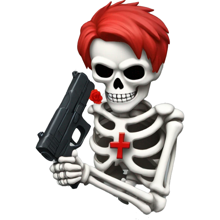 skeleton with red color hair with holding-pistol with crypto sign in background  emoji