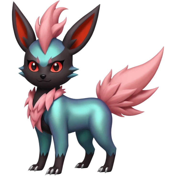 Pastel iridescent evil exotic colorful Darkrai-Scizor-Flareon-fusion with a Mohawk  emoji