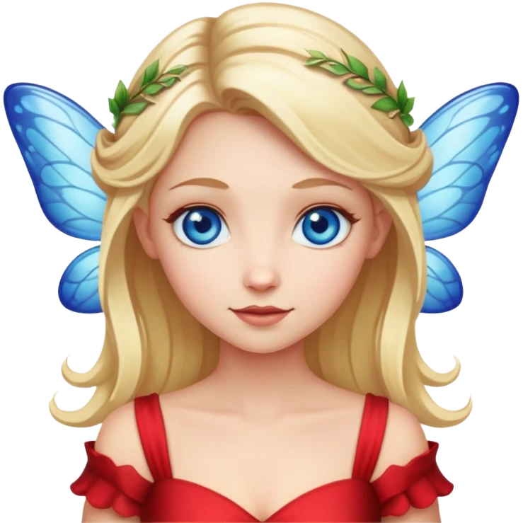 fairy with blue eyes, blonde hair and red dress emoji