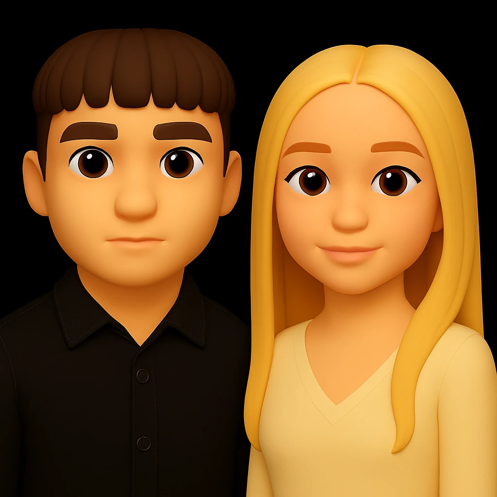 Increase the free space between the guy and the girl, separate them from each other, keep the rest unchanged. The original style is 3d-emoji, please maintain the 3d-emoji look in the edit. emoji