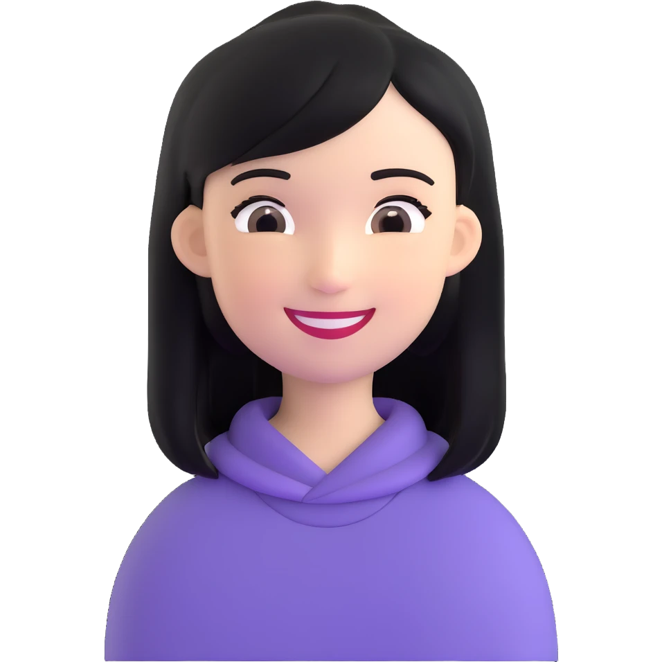 pretty girl with straight black hair, smiling emoji
