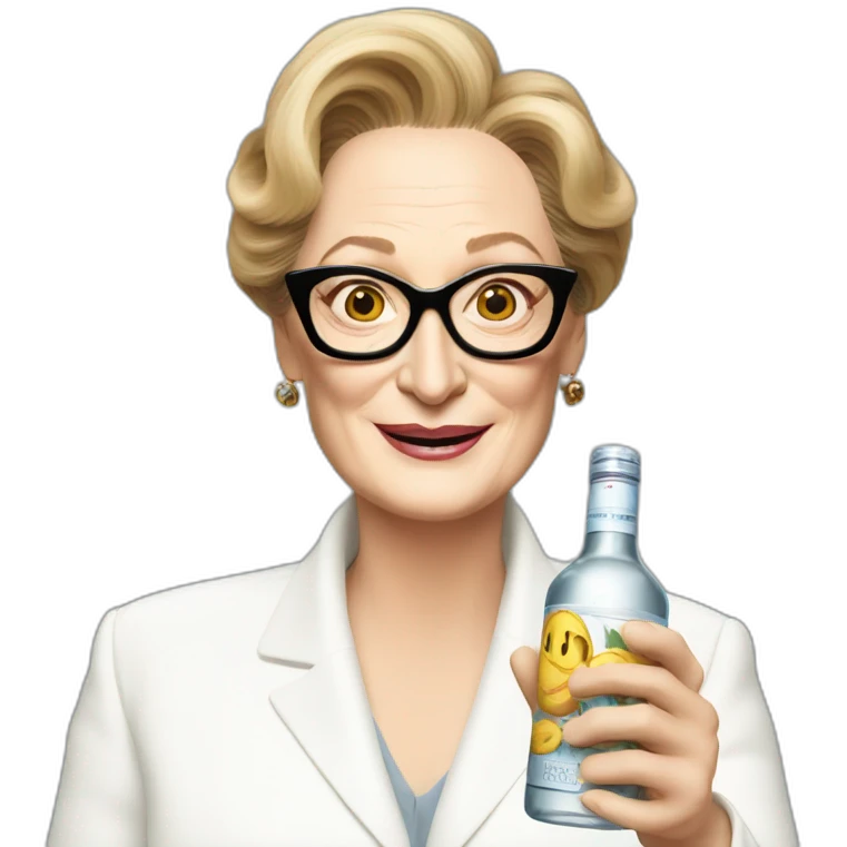 Meryl Streep holding a bottle of vodka emoji