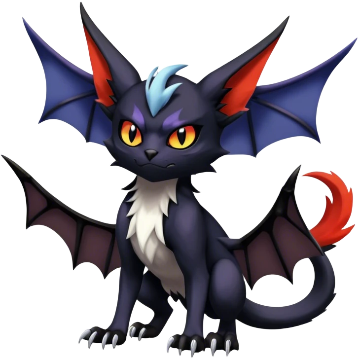 Edgy Cool Litten-Noivern-Noibat-Absol-Bat-Cat-Pokémon Full Body emoji