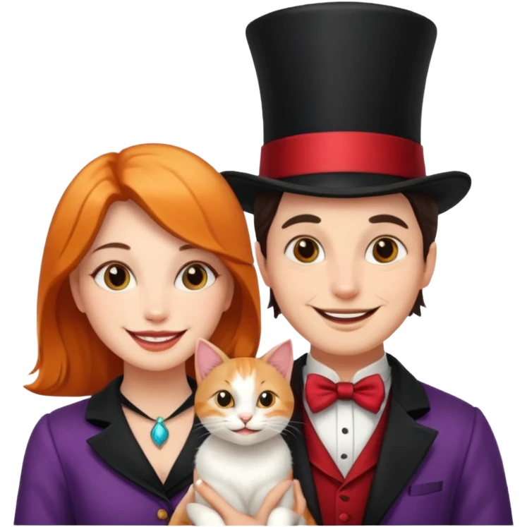magician couple and their pet cat emoji