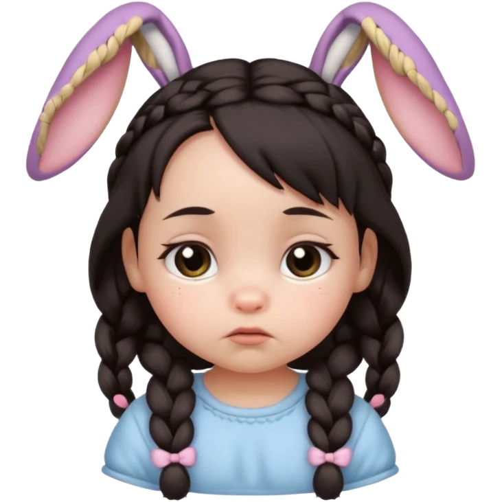 bunny ear accessory wearing baby braided dark hair sad  emoji
