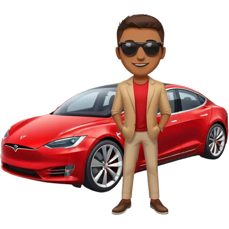 Smiling man on red Tesla emoji