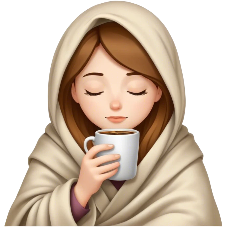 girl inside a blanket sipping coffee eyes closed emoji