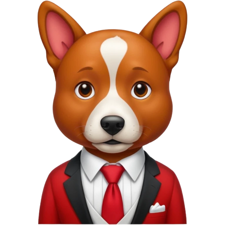 red dog with white tie,red shirt emoji