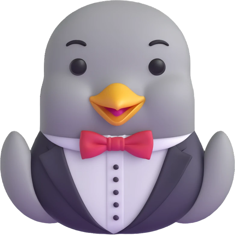 dove head novelty emoji with a bow tie and elegant expression, upper class emoji