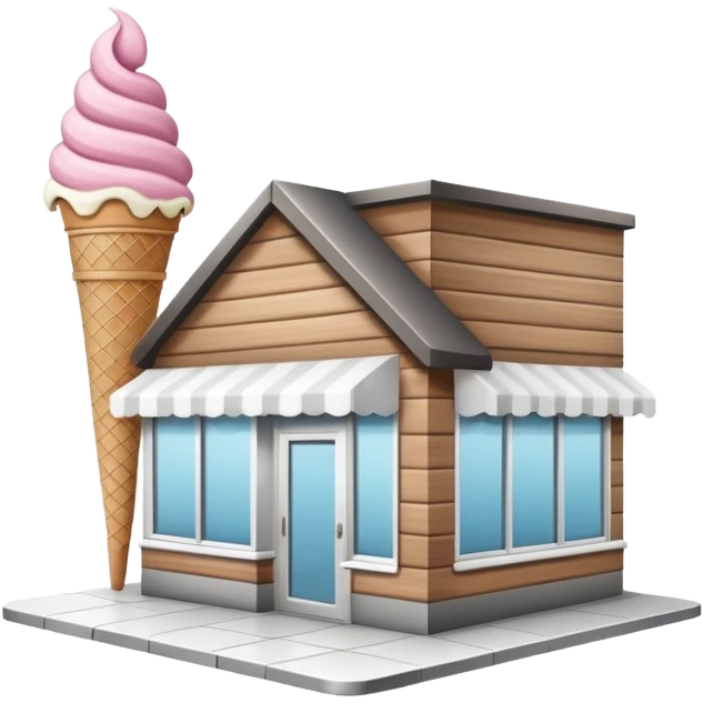 ice cream store at an angle, modern building wood, gray, white materials modern, at an angle emoji