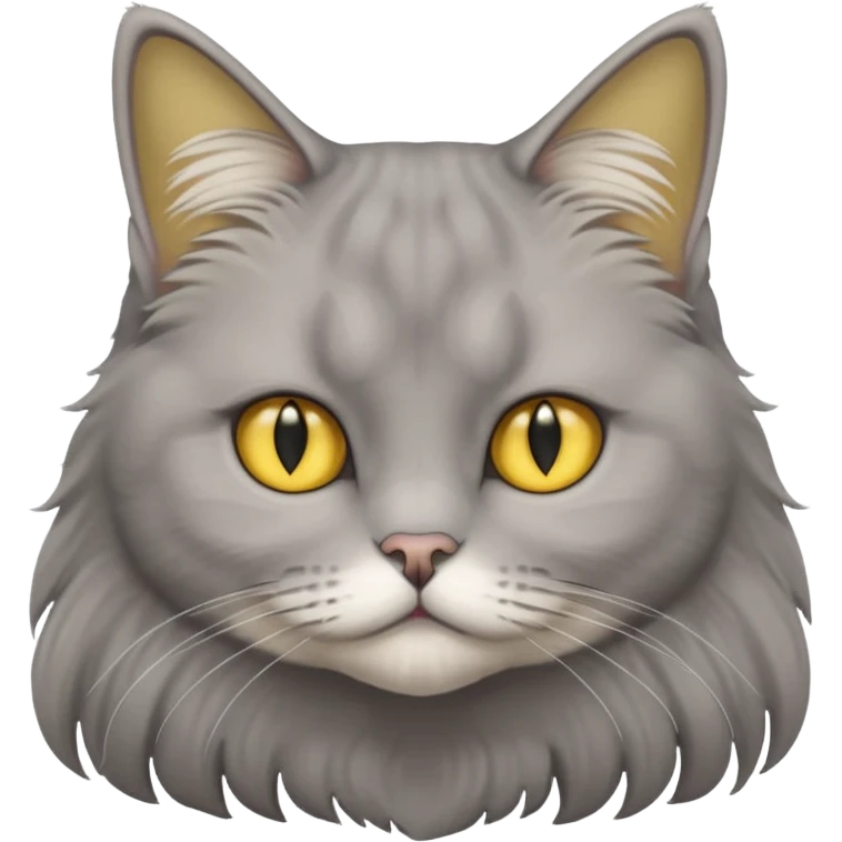 grey fluffy british long hair cat with yellow eyes cuteer without furr in the ears emoji