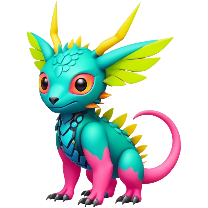 Tropical lush warm-colored modern colorful neon-colored cyber-Fakémon-Digimon-Trico-creature emoji