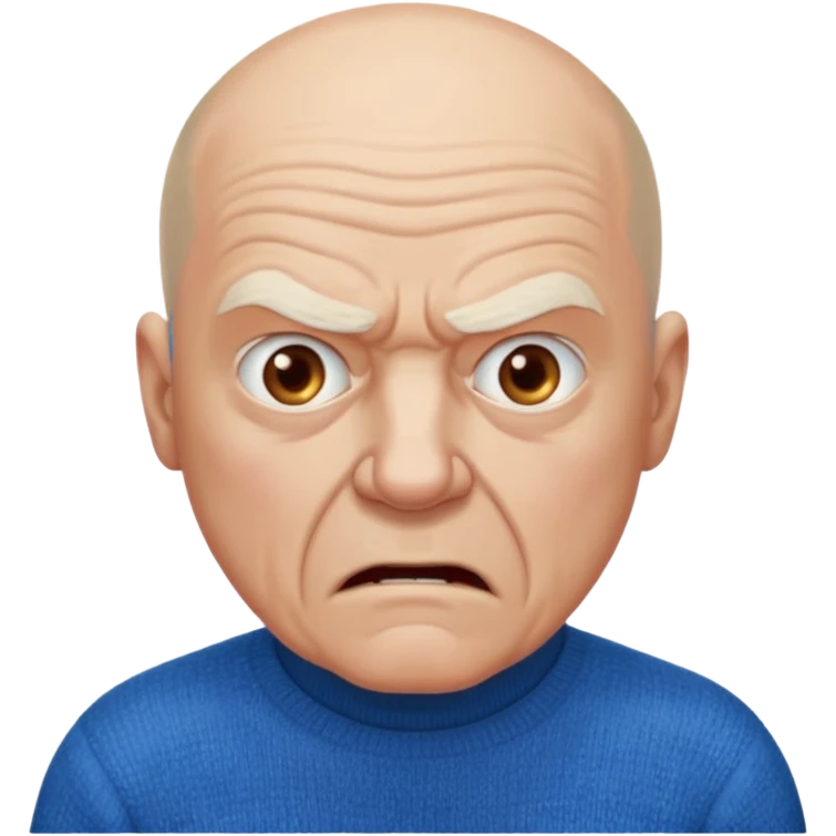 Old man, angry, blue sweater, bald
 emoji