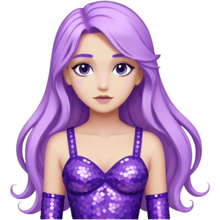 Aphrodite from Lore Olympus with long lavender hair, lavender sequin outfit emoji