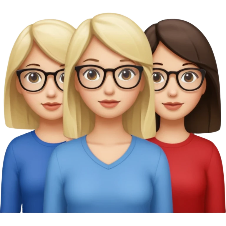 triplet girls, one blonde, one brunette, one brunette with glasses emoji