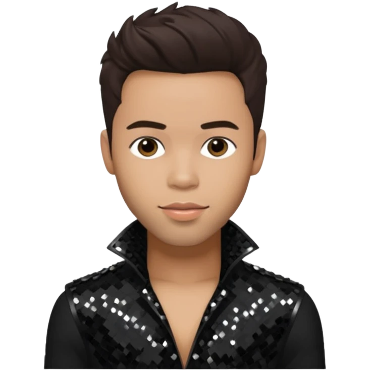 Prince Royce with dark brown hair, black sequin outfit emoji
