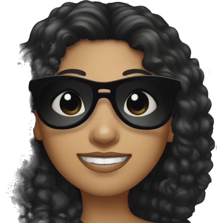 Woman with long black curly hair and black sunglasses  emoji